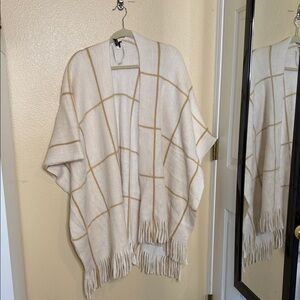 Lane Bryant Cream and Tan Plaid Poncho
